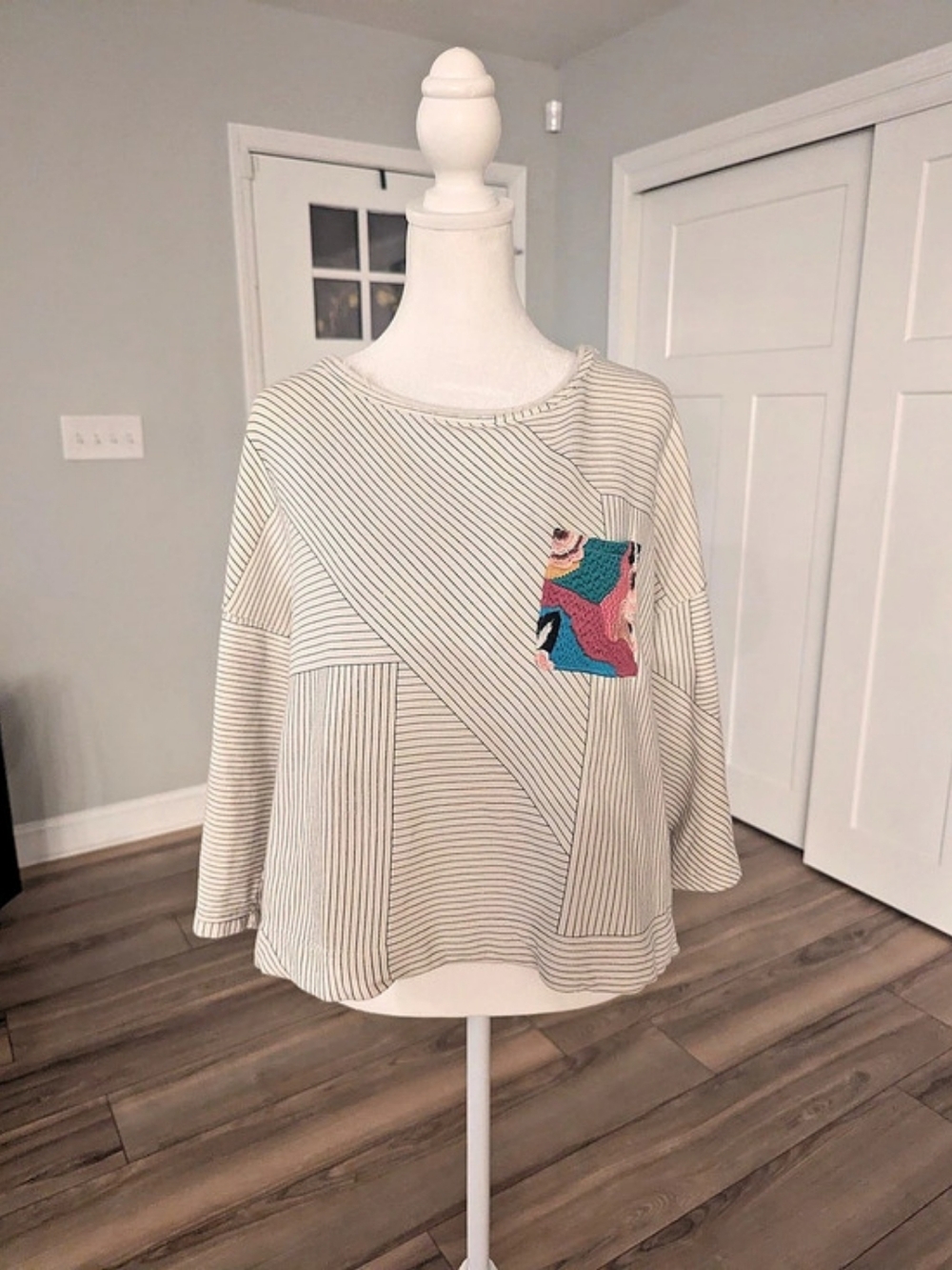 Anthropologie Postmark Striped Cotton Blouse in White & Black Size Small